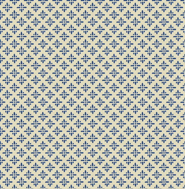 Kremowa tapeta w niebieski wzór geometryczny 118579