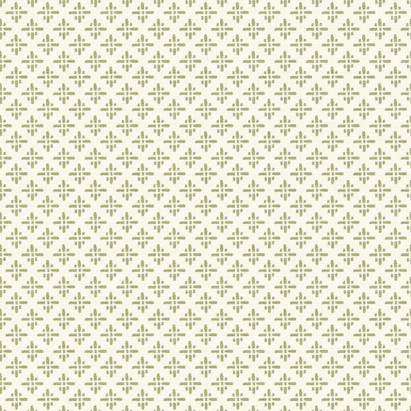 Kremowa tapeta w zielony wzór geometryczny 118580