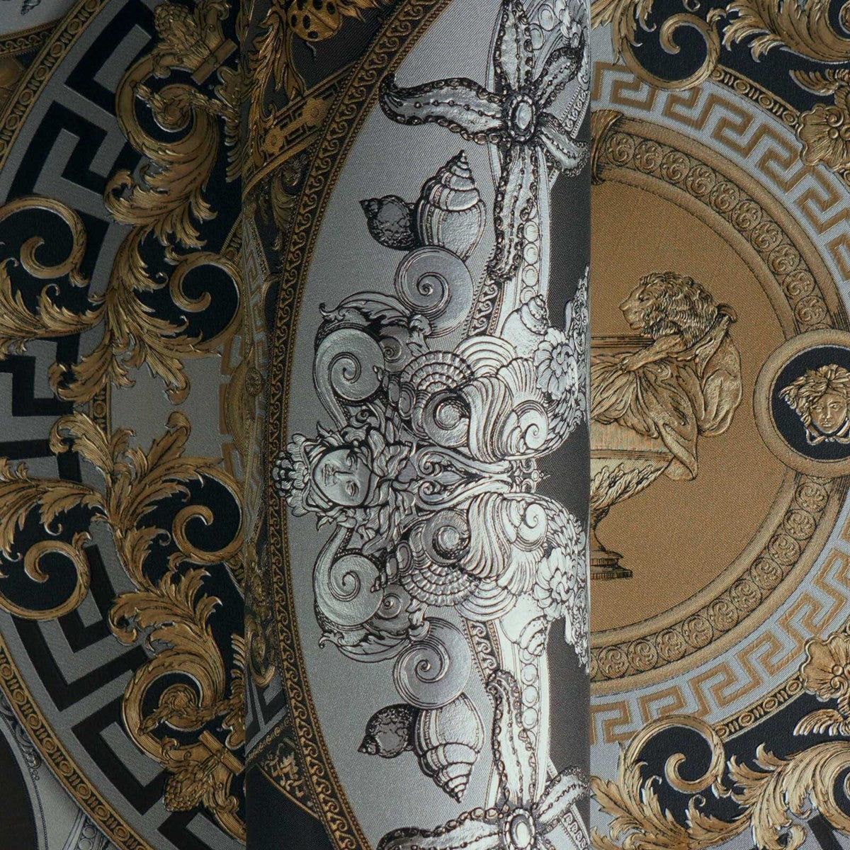 Tapeta winylowa na flizelinie kolaż złotych talerzy 79136-4