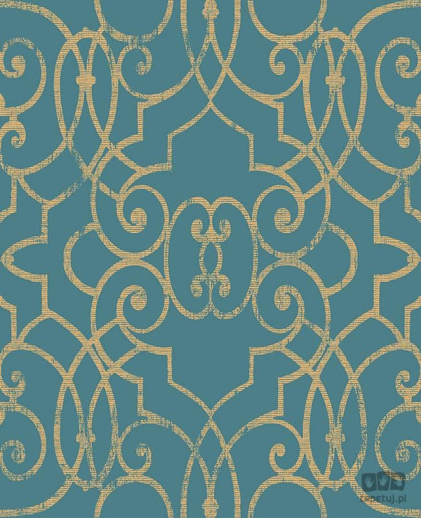 Tapeta na flizelinie w duże ornamenty miedź i turkus 105233