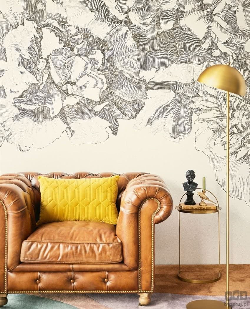 Czarno-biała fototapeta na flizelinie w kwiaty mural 307404