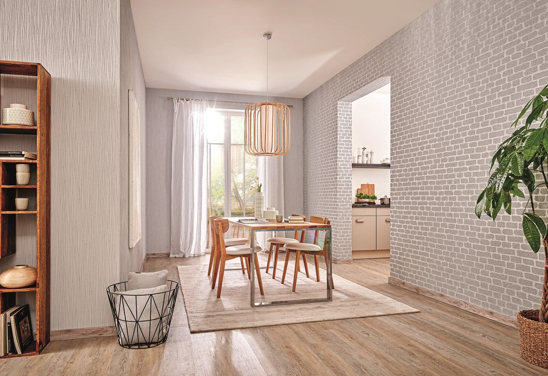 Jasno pomalowane ceglane podziały Patent Decor 9490 wokół przejścia