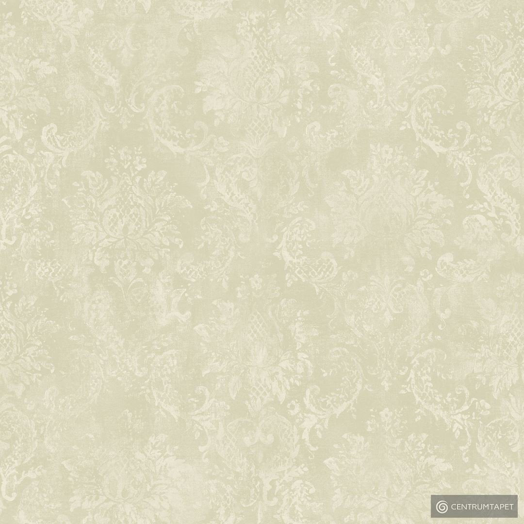 Jasnozielone tło z delikatnym ornamentem roślinnym w ecru, tapeta Galerie SD36104