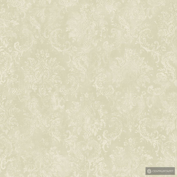 Jasnozielone tło z delikatnym ornamentem roślinnym w ecru, tapeta Galerie SD36104