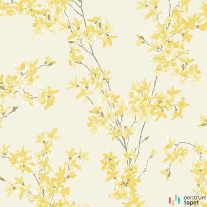 Laura Ashley 113350 – żółte kwiatowe grupy na cienkich szarych gałązkach