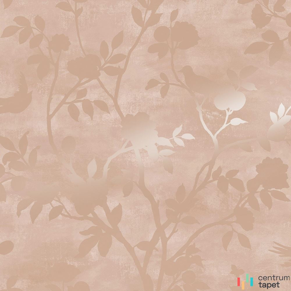 Różowe sylwetki liści, kwiatów i ptaków tapety Laura Ashley 113374