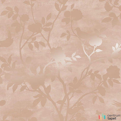 Różowe sylwetki liści, kwiatów i ptaków tapety Laura Ashley 113374