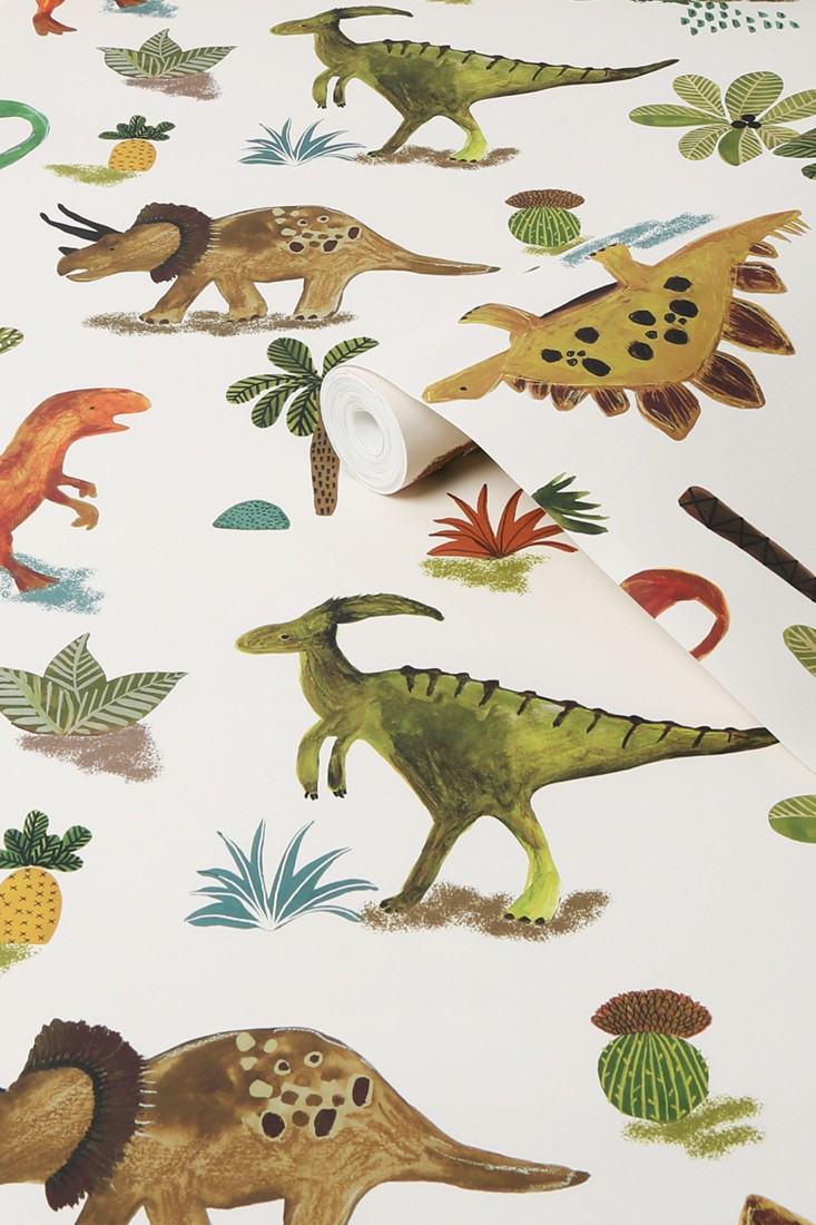 Rozwinięty jasny materiał z dinozaurami i roślinami Next 118331
