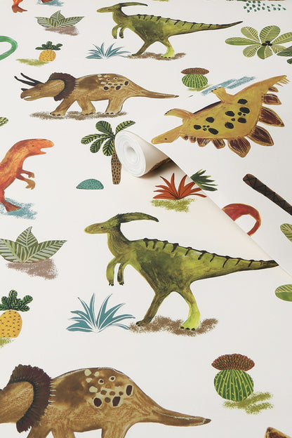 Rozwinięty jasny materiał z dinozaurami i roślinami Next 118331