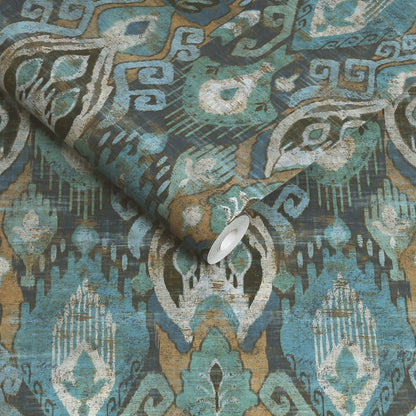 Rozwinięta rolka New Eden 121458 z niebiesko-turkusowym ornamentem