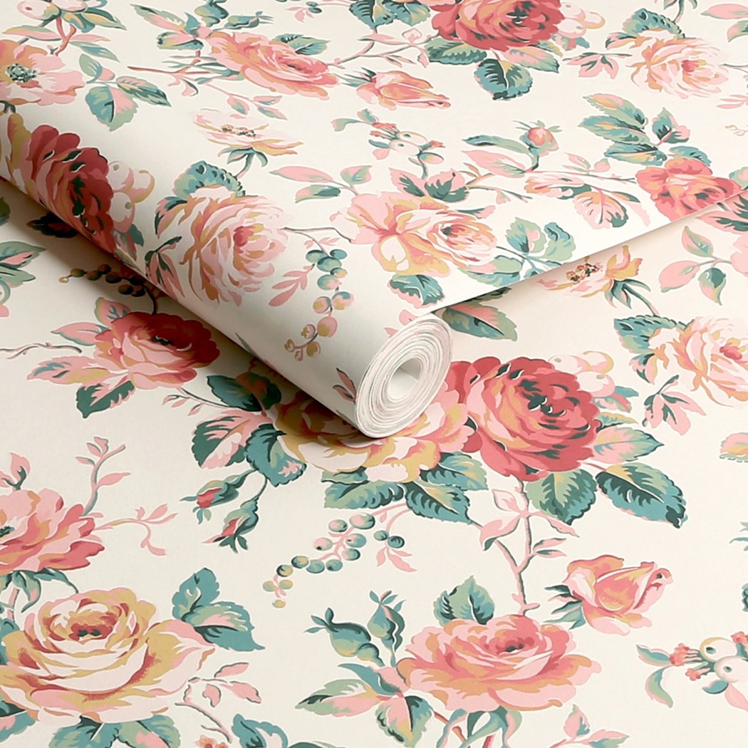 Rolka Cath Kidston 125501 z dużymi różanymi kwiatami na jasnym tle