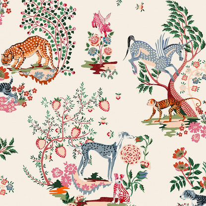 Fantazyjne zwierzęta i barwne rośliny na jasnej bazie ecru Cath Kidston 125527