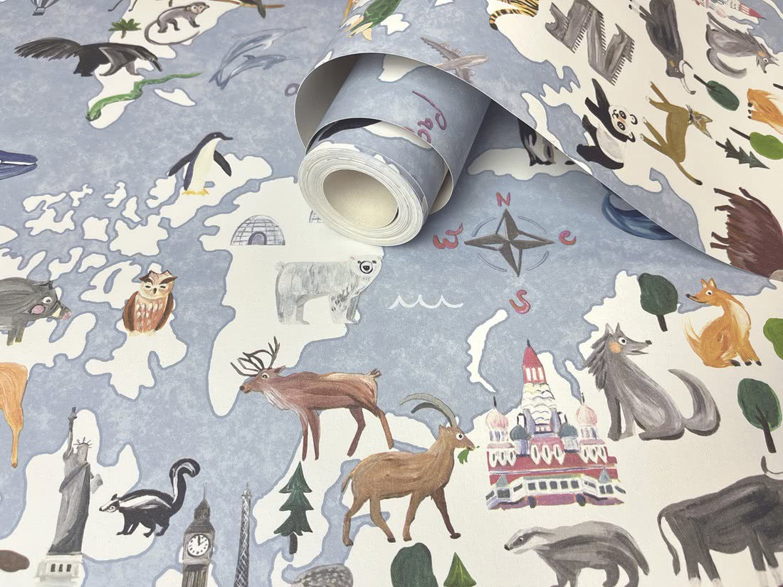 Odwijana rolka 13250 z barwnymi zwierzętami na ilustracyjnej mapie