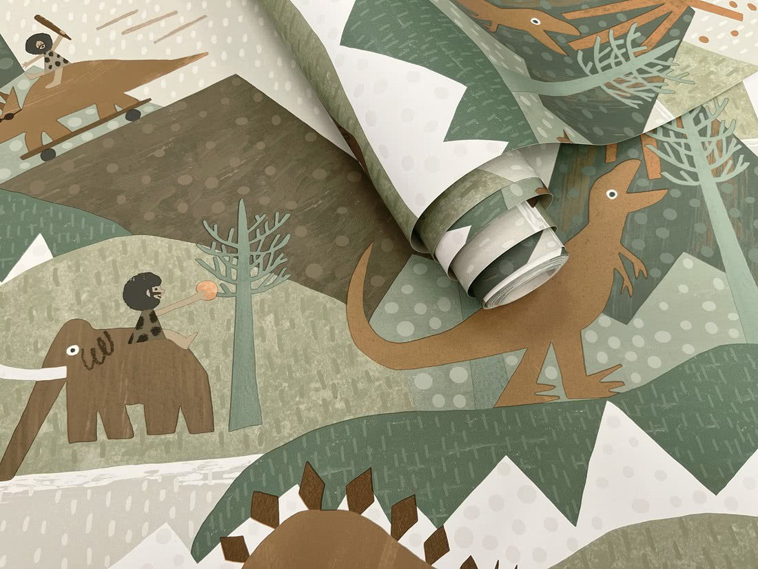 Odwijana papierowa rolka 13260 z mamutem, dinozaurami i zielonymi górami