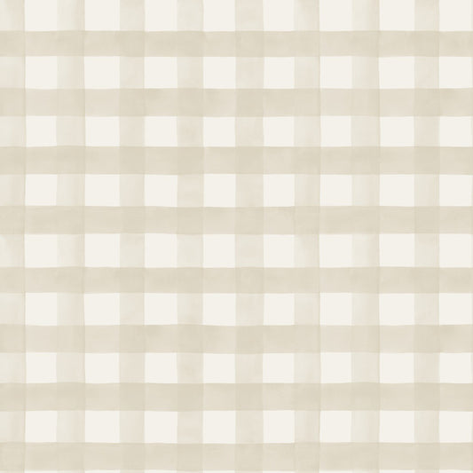 Beżowa krata z szerokimi pasami na jasnym podłożu, tapeta papierowa Holden 13290