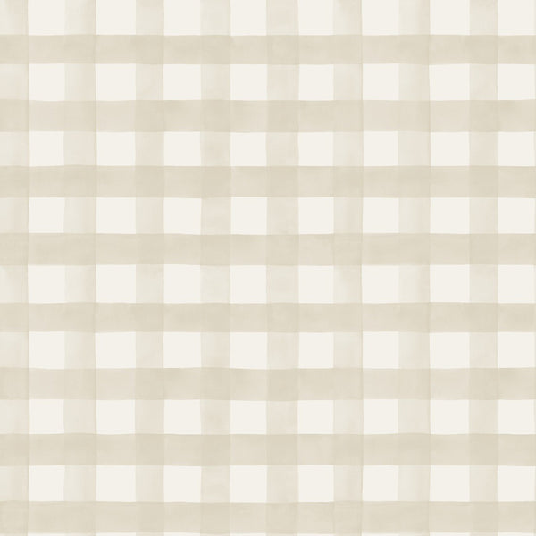 Beżowa krata z szerokimi pasami na jasnym podłożu, tapeta papierowa Holden 13290