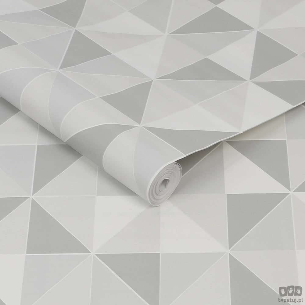Biało-szara tapeta z geometrycznym motywem 3D 112646_outlet
