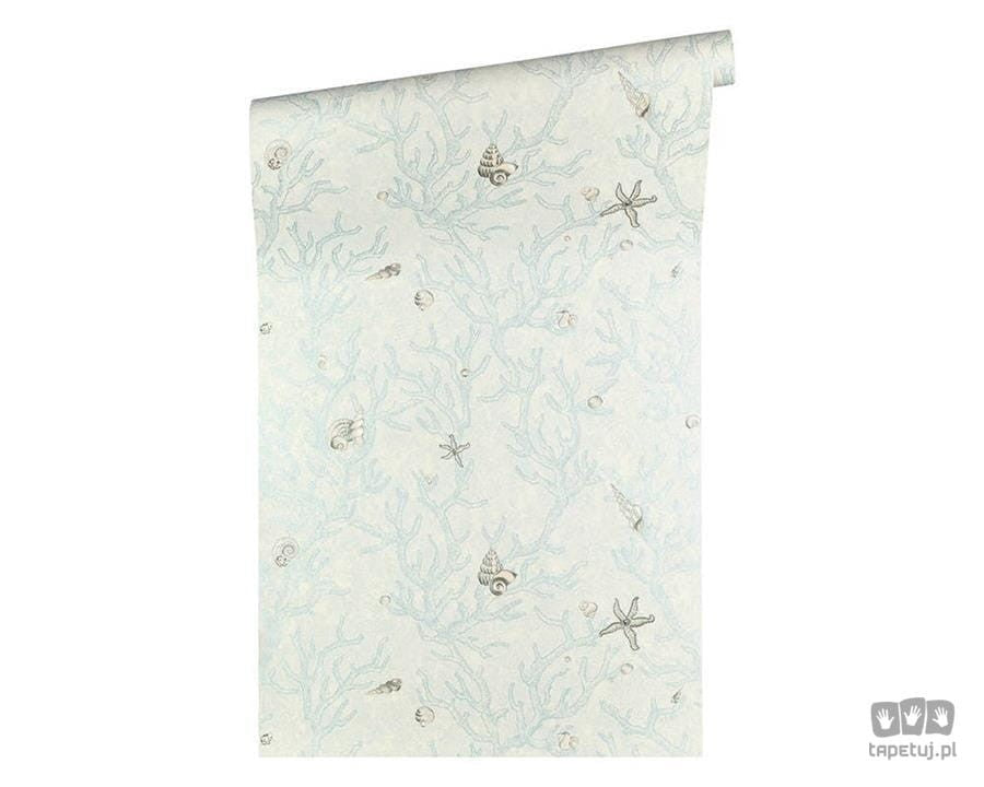 Tapeta z ornamentami z motywem morskim w odcieniu niebieskiego 34496-3