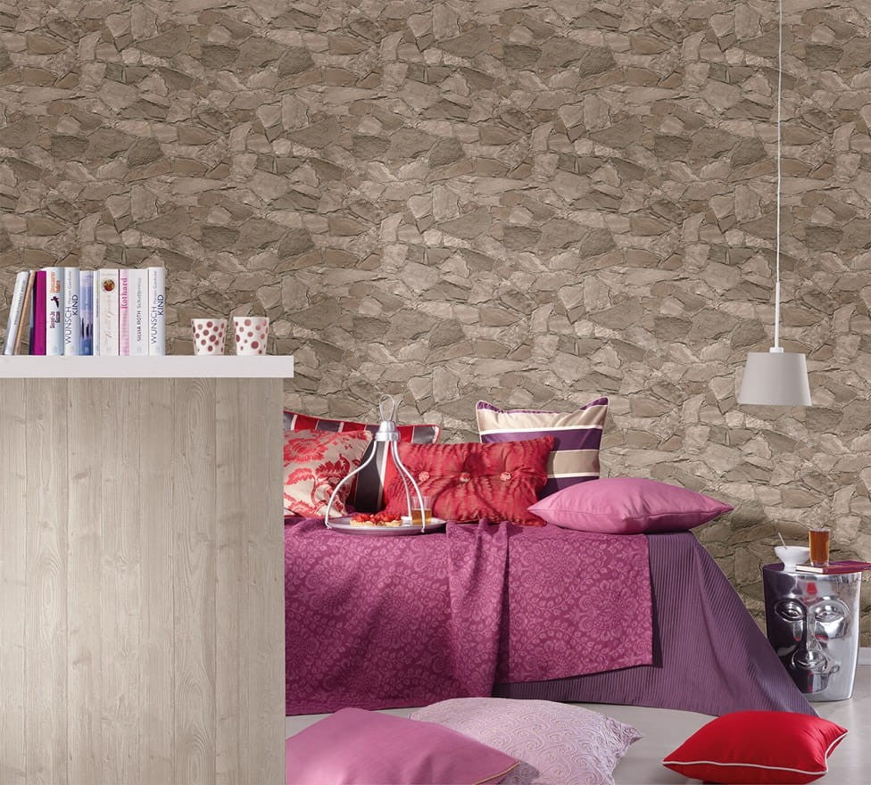 Tapeta winylowa w brązowy mur z kamienia 81908_outlet
