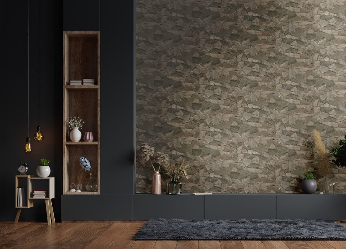 Tapeta winylowa w brązowy mur z kamienia 81908_outlet
