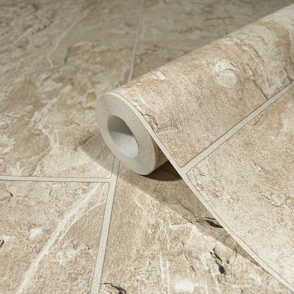 Beżowa tapeta z motywem kafelek 45766