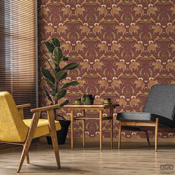 Tapeta ścienna na flizelinie ICH Wallpaper Nomad słonie bordowo-pomarańczowa 4300-3_outlet