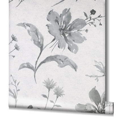 Tapeta winylowa na flizelinie w szare kwiaty 32456