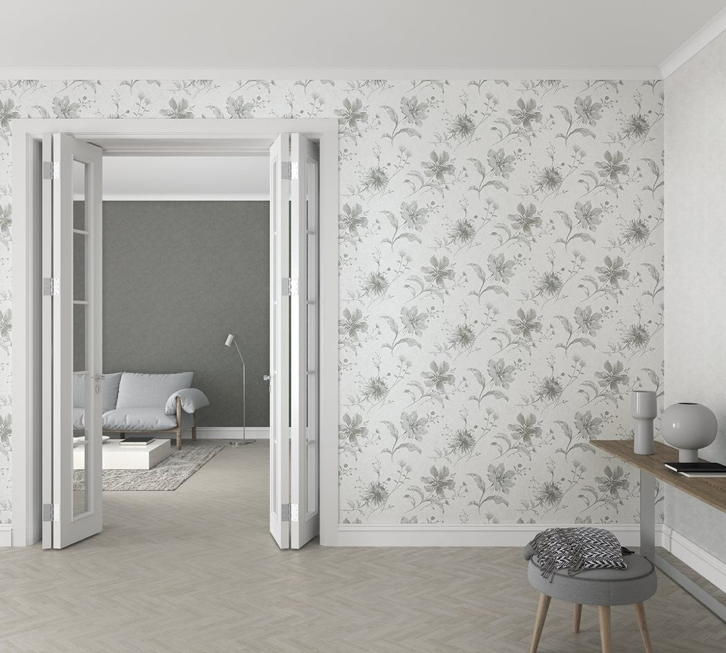 Tapeta winylowa na flizelinie w szare kwiaty 32456