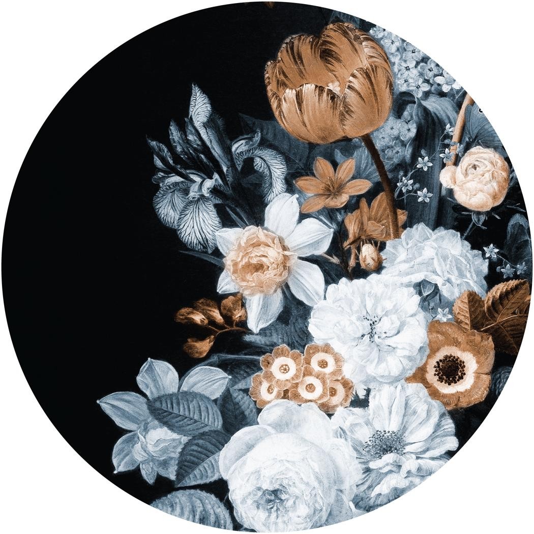 Fototapeta w kształcie koła - Biało-złote kwiaty TapetaKoloGoldenSublime