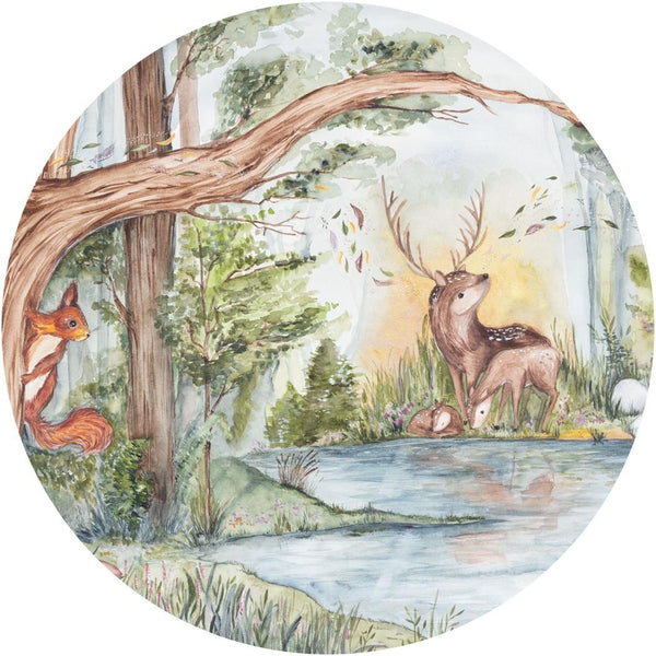 Fototapeta w kształcie koła - Zwierzątka leśne TapetaKoloDeerFriends