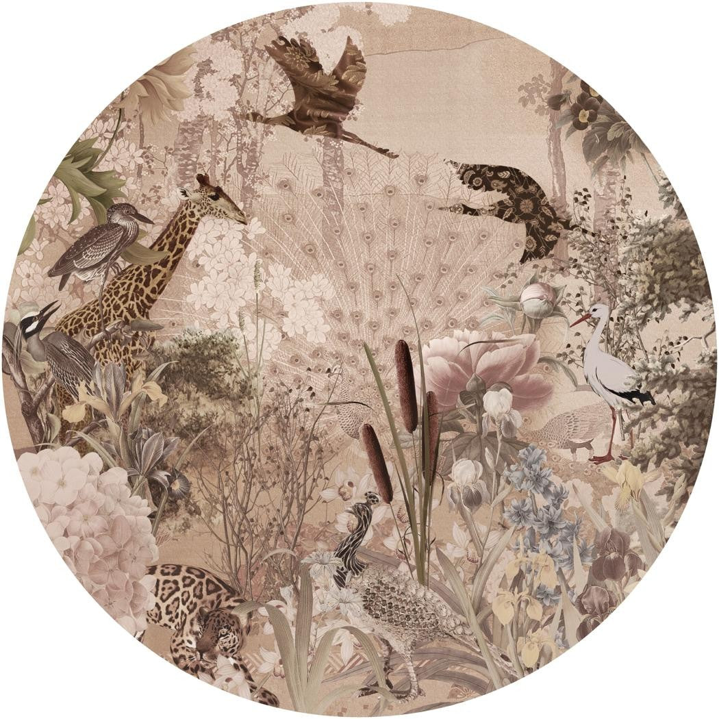 Fototapeta w kształcie koła - Ogród pełen kwiatów i zwierząt TapetaKoloSecretGarden