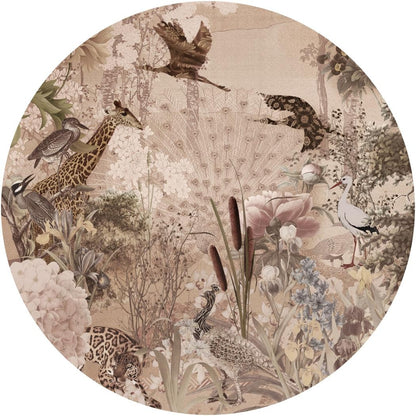 Fototapeta w kształcie koła - Ogród pełen kwiatów i zwierząt TapetaKoloSecretGarden