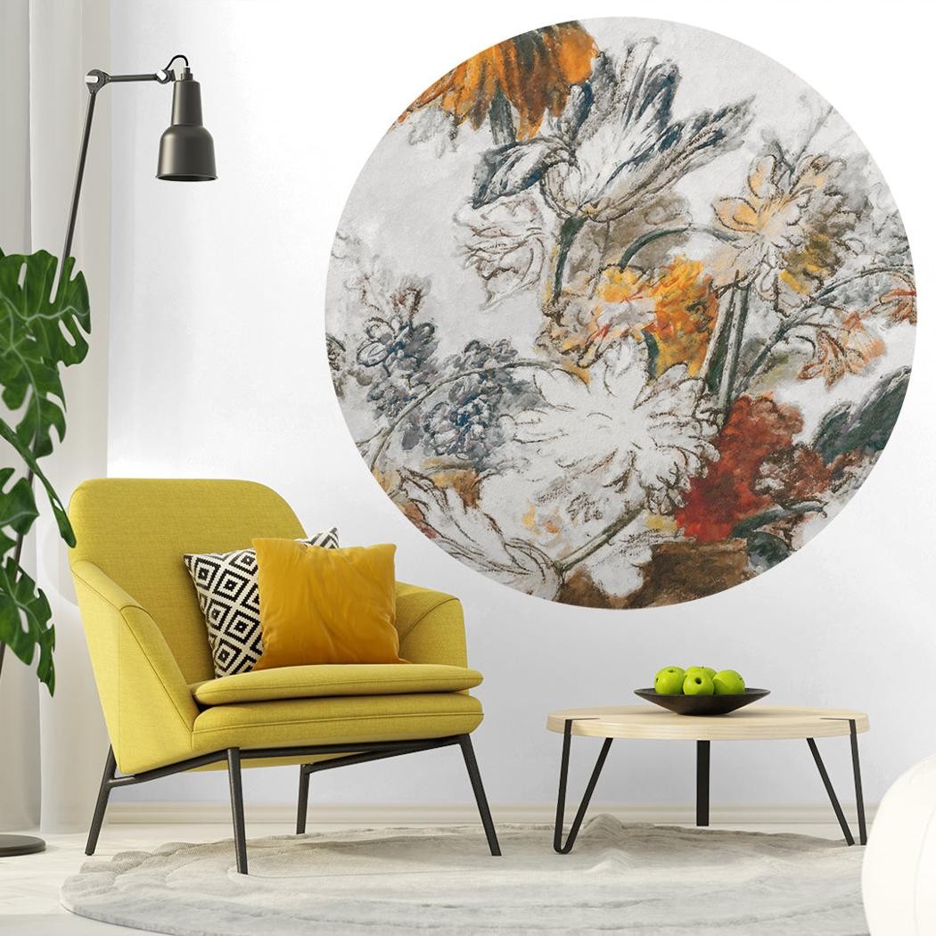 Fototapeta w kształcie koła - Rysowane kwiaty TapetaKoloGreyClassicFlower