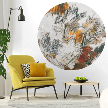Fototapeta w kształcie koła - Rysowane kwiaty TapetaKoloGreyClassicFlower