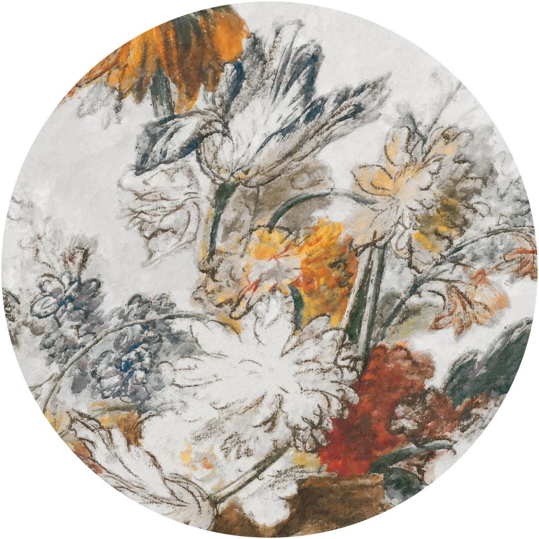 Fototapeta w kształcie koła - Rysowane kwiaty TapetaKoloGreyClassicFlower