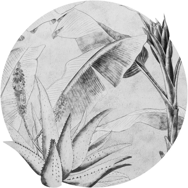 Fototapeta w kształcie koła - Szare liście TapetaKoloRainforestSketch