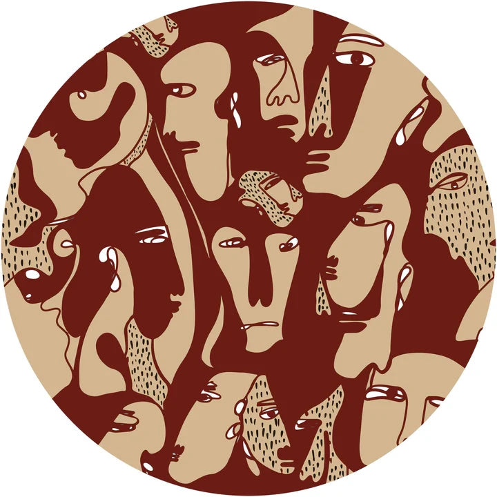 Fototapeta w kształcie koła - Abstrakcyjne twarze TapetaKoloFacesBurgundy