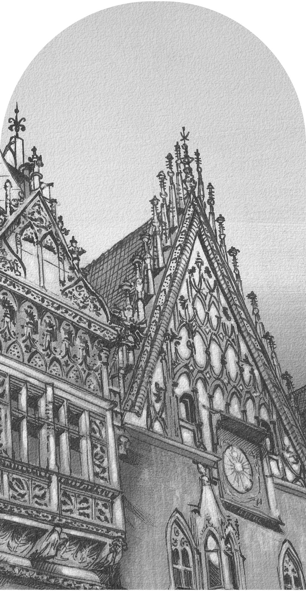 Fototapeta w kształcie łuku - Town Hall B&W TapetaLukTownHallB&W