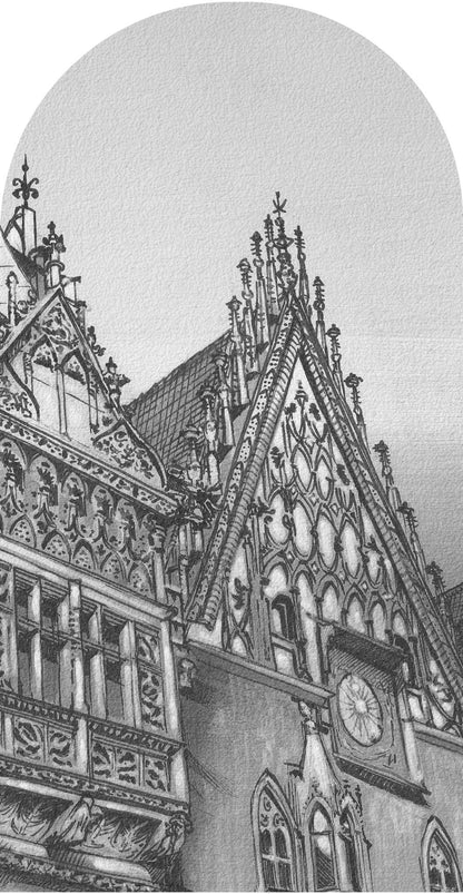 Fototapeta w kształcie łuku - Town Hall B&W TapetaLukTownHallB&W