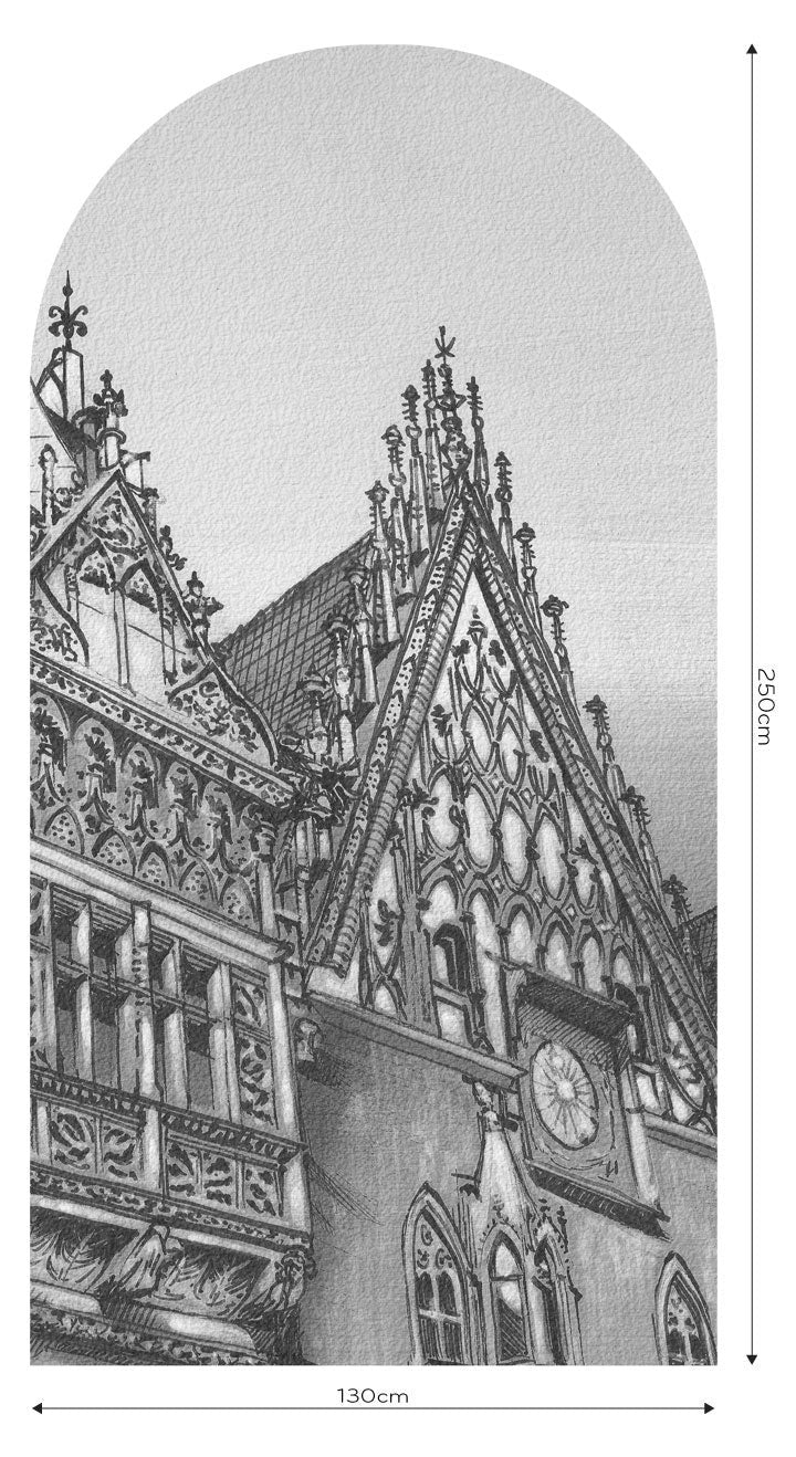 Fototapeta w kształcie łuku - Town Hall B&W TapetaLukTownHallB&W
