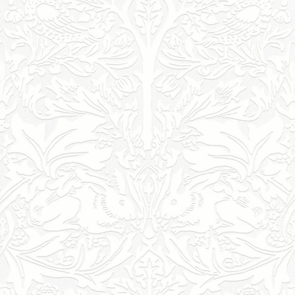 Tapeta do malowania z tłoczonym wzorem roślin, ptaków i królików 142104