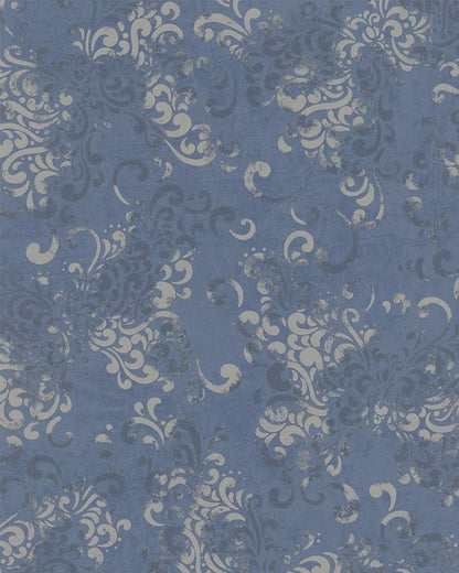 Niebieska tapeta na flizelinie w ornamenty z brokatem 58654_outlet