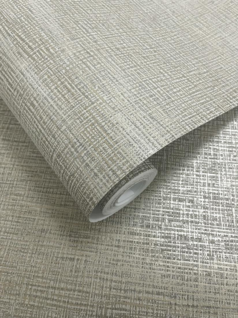 Szara tapeta imitująca tkaninę lnianą na metalicznym tle 66292