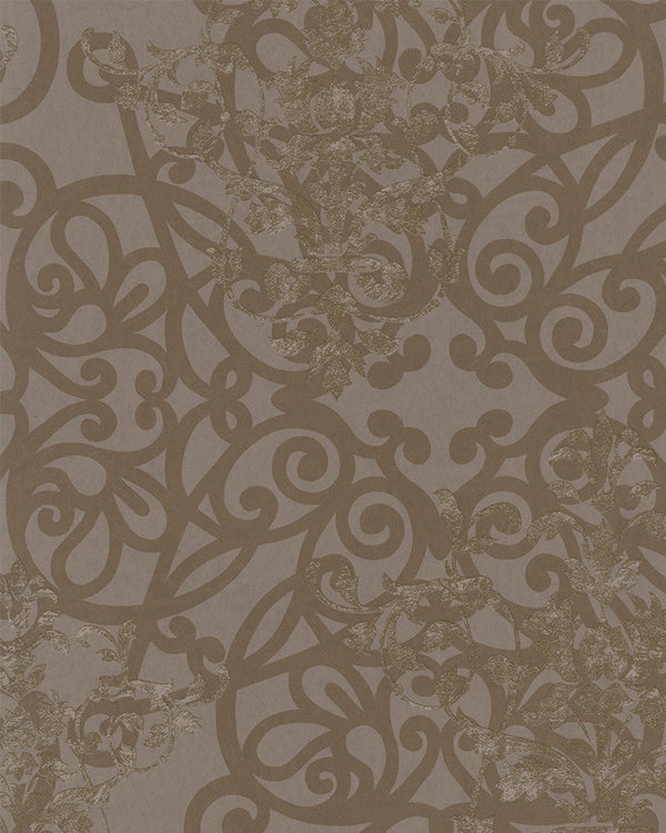 Brązowa tapeta ze złotym wzorem w stylu glamour 58601_outlet