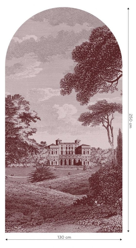 Fototapeta w kształcie łuku - Bordowy krajobraz drzewa i pałac TapetaLukCartagineBurgundy