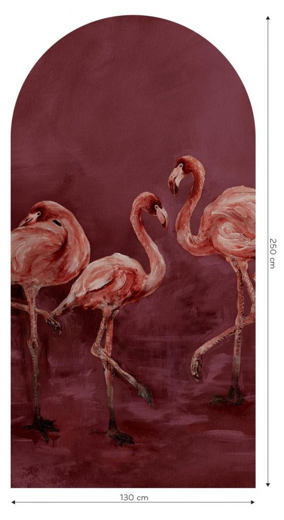 Fototapeta w kształcie łuku - Flamingi na bordowym tle TapetaLukFenicoBurgundy