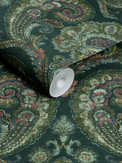 Niebieska tapeta na flizelinie z kwiatowym motywem paisley 143515