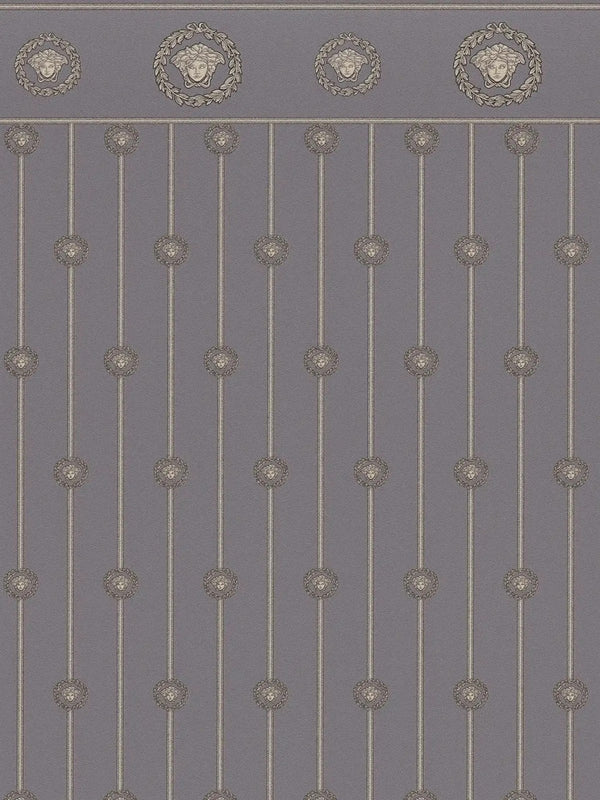 Szara tapeta winylowa w pasy z motywem meduzy 79131-4