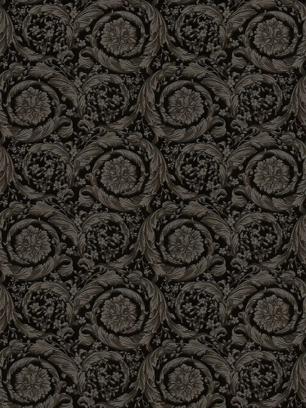 Czarna tapeta winylowa na flizelinie w roślinny ornament 79135-2