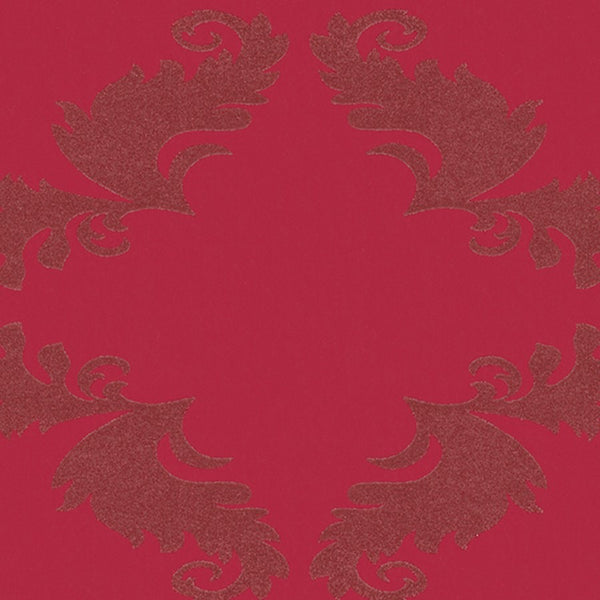 Czerwona tapeta w roślinny ornament zdobiony szklanymi koralikami 59706